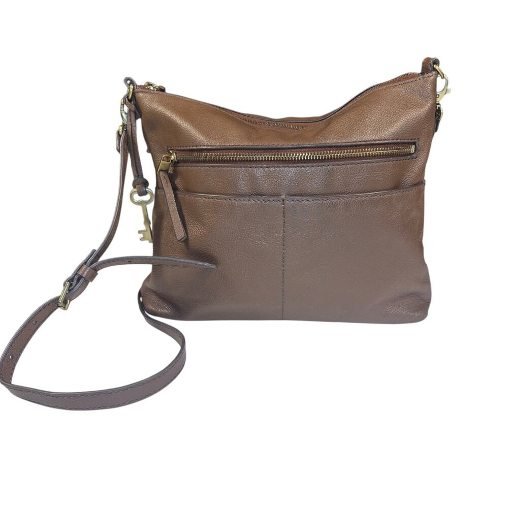 Vintage Fossil Fiona Crossbody Bag Brown Pebbled Leather Signature Key Charm